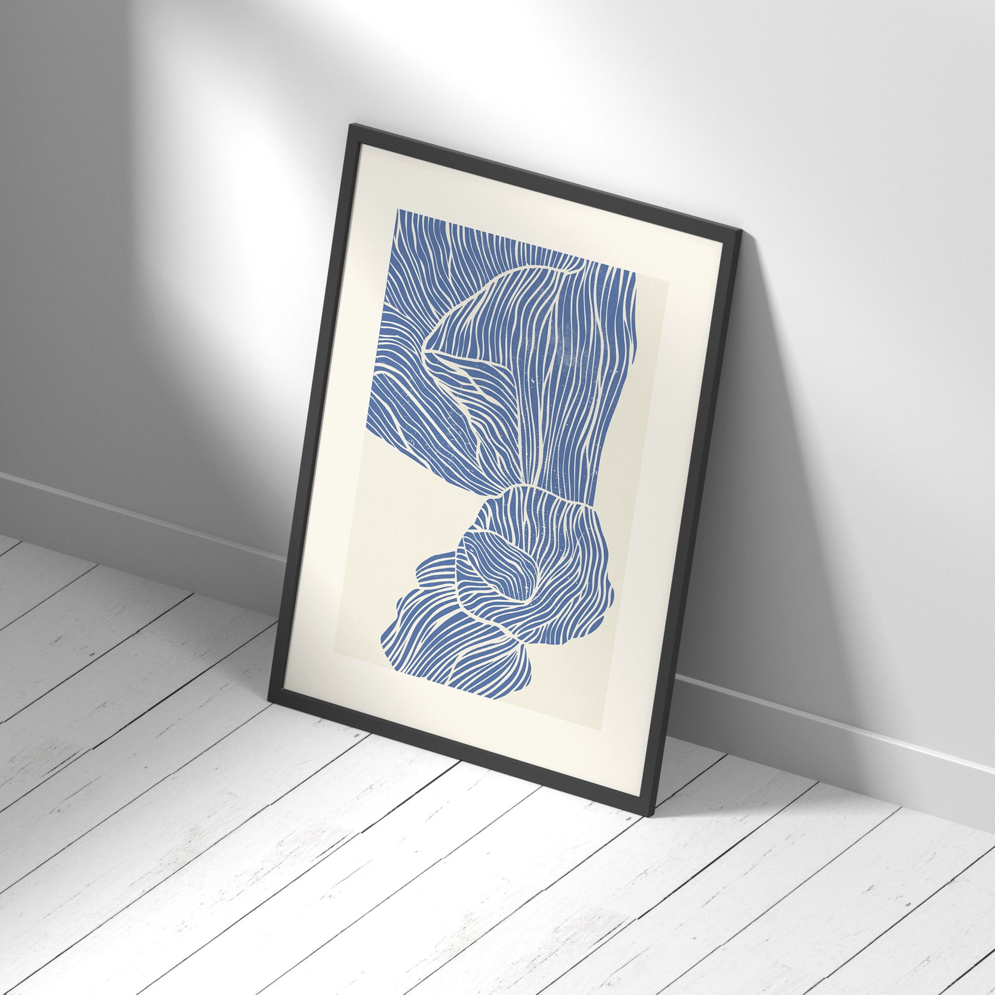 Framed Printed Abstract Blue Minimalist Art Print Poste 20'' 28'' 50x70CM