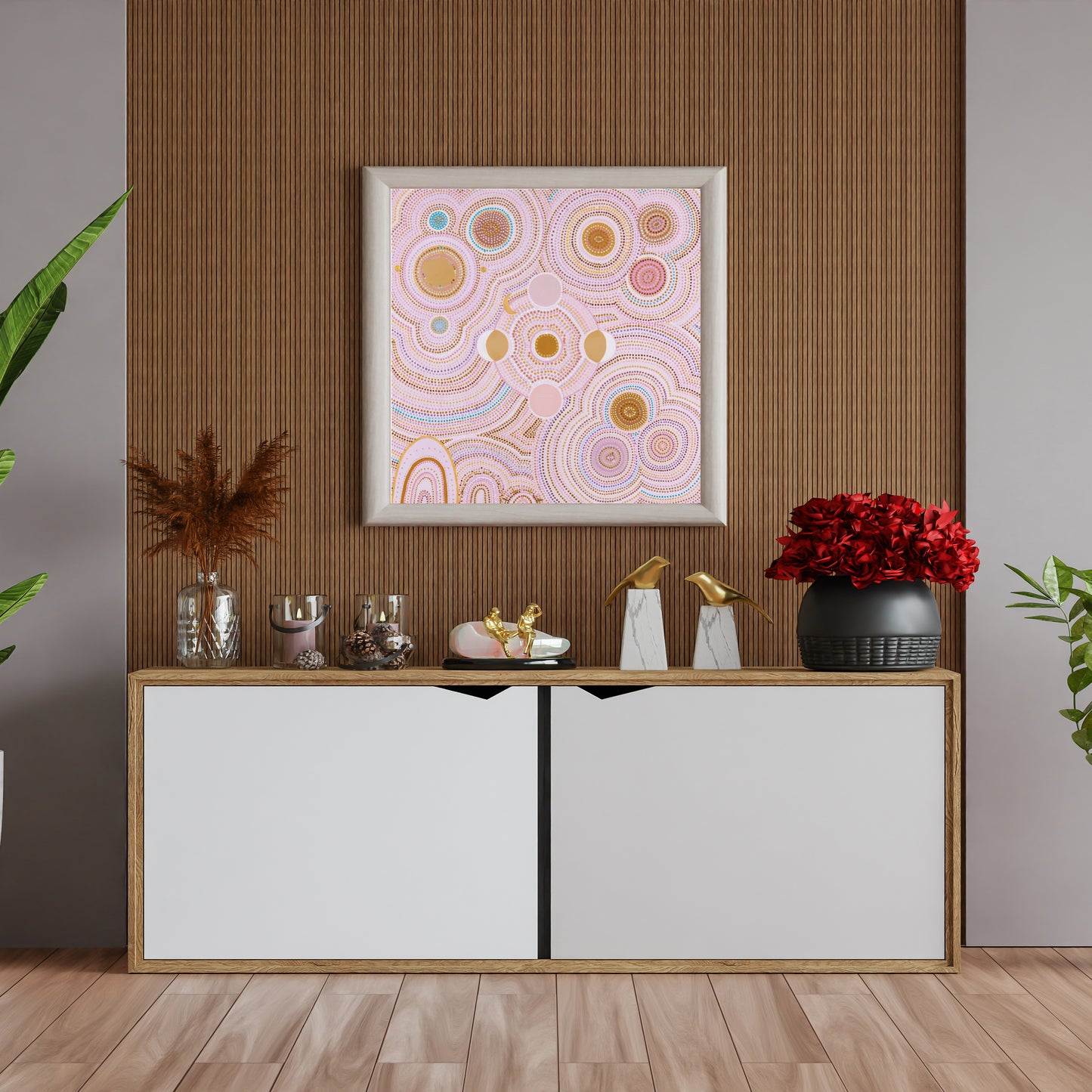 PINK DANCING BORA RINGS - Aboriginal Art Poster