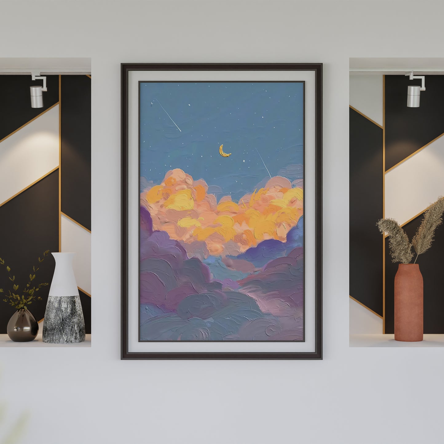 Clouds Moon Print Oil Painting Abstract Art Poster