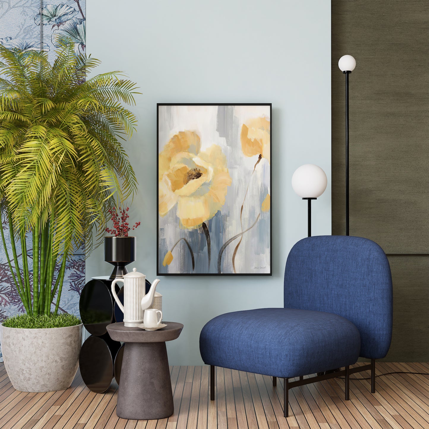 Yellow Blue  Floral Oil Painting Art Painting Poster