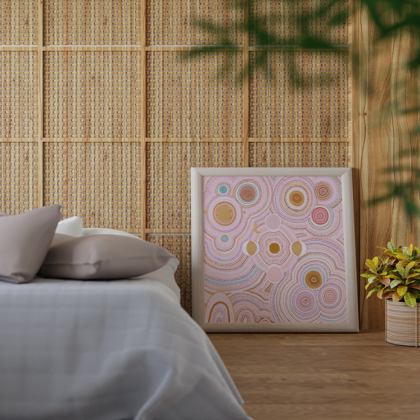 PINK DANCING BORA RINGS - Aboriginal Art Poster