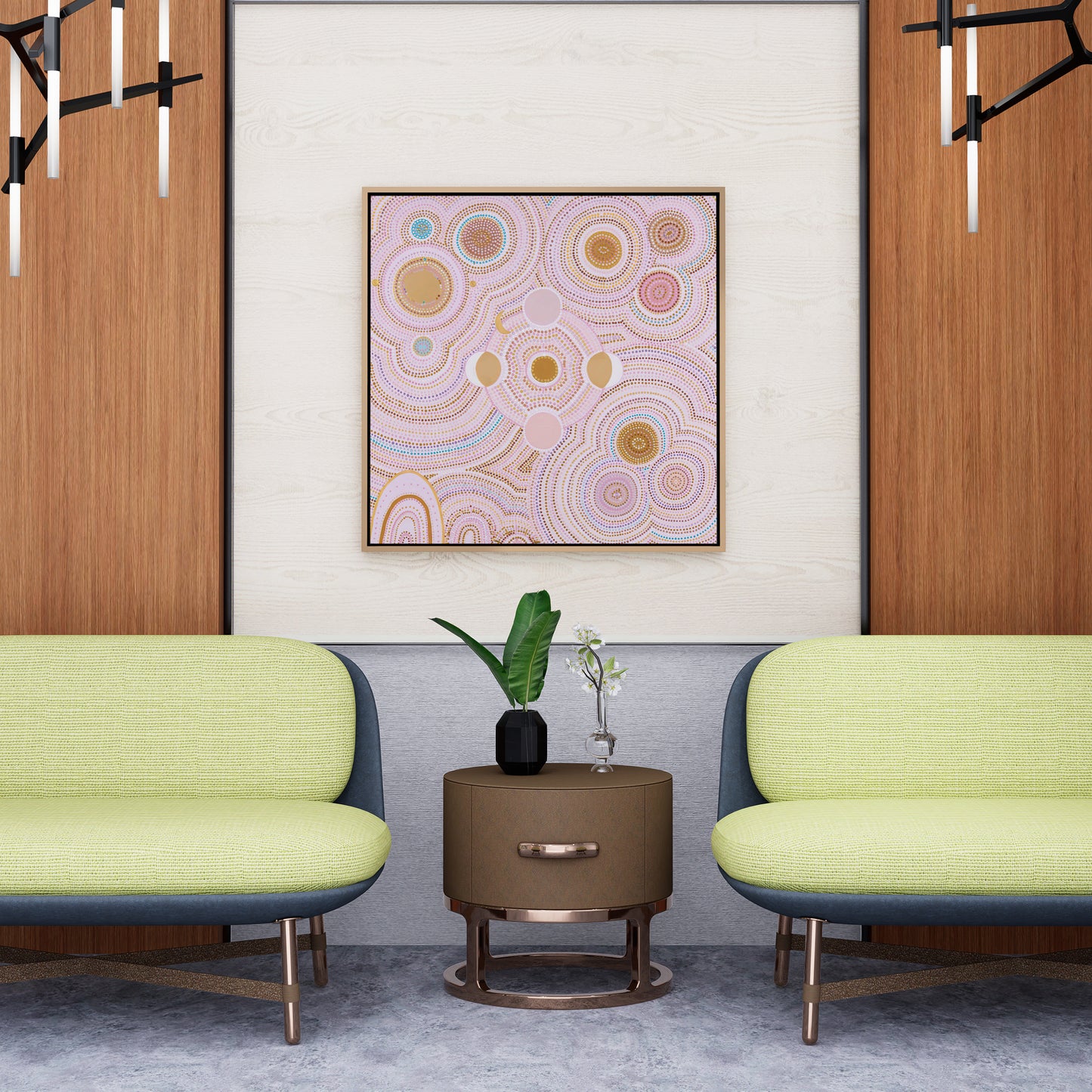 PINK DANCING BORA RINGS - Aboriginal Art Poster