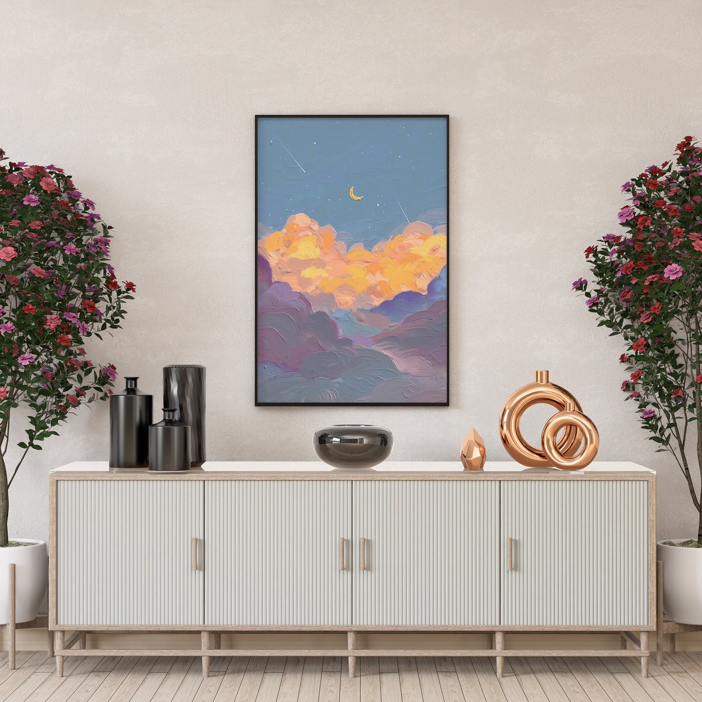 Clouds Moon Print Oil Painting Abstract Art Poster