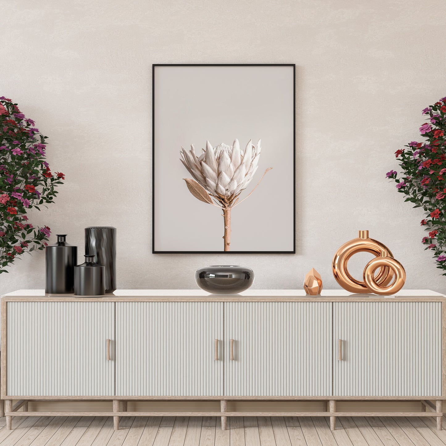 Framed Poster Art Prints Flower in Beige Minimalist 16x20" 20x28" inch 40x50CM 50x70CM