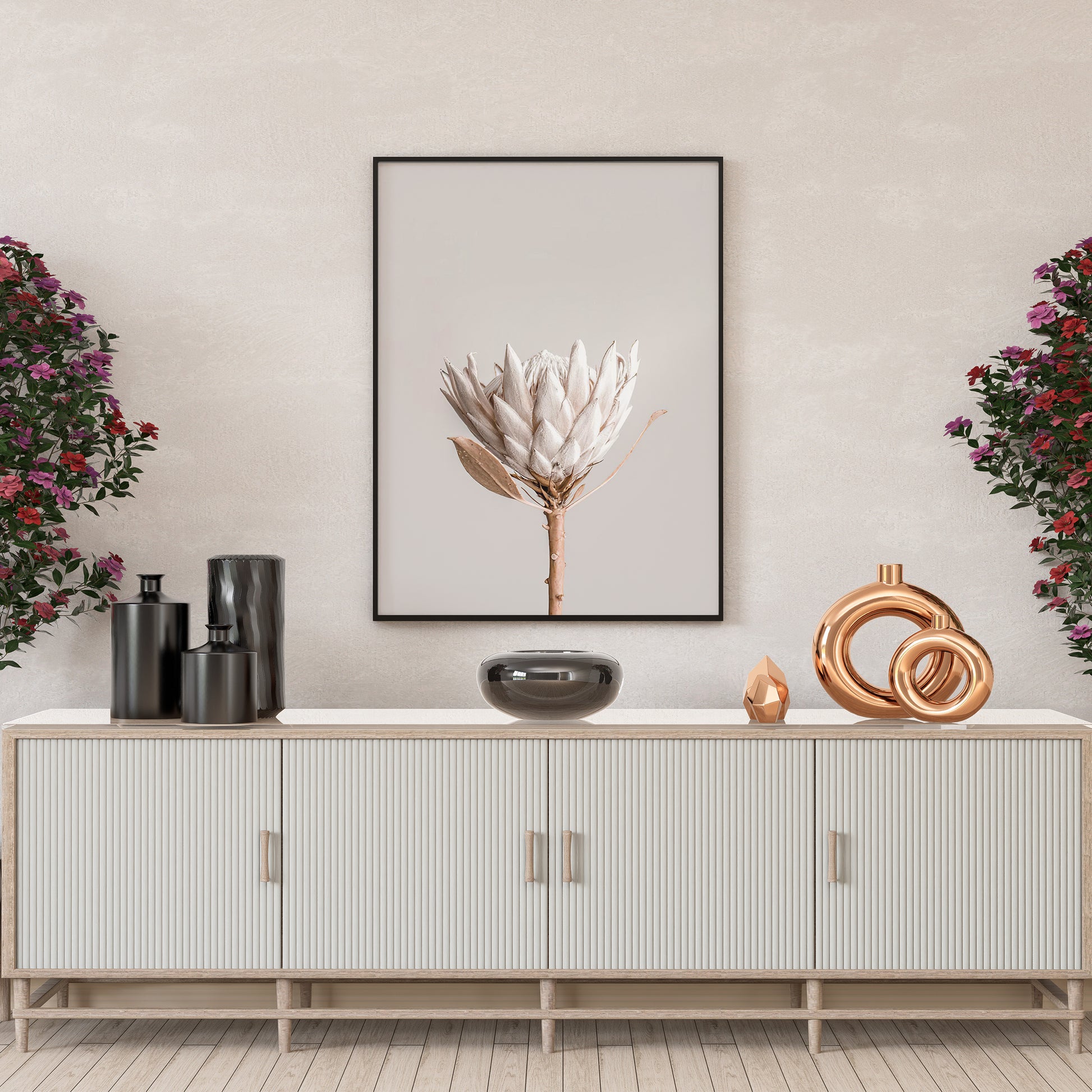 Framed Poster Art Prints Flower in Beige Minimalist 16x20" 20x28" inch 40x50CM 50x70CM