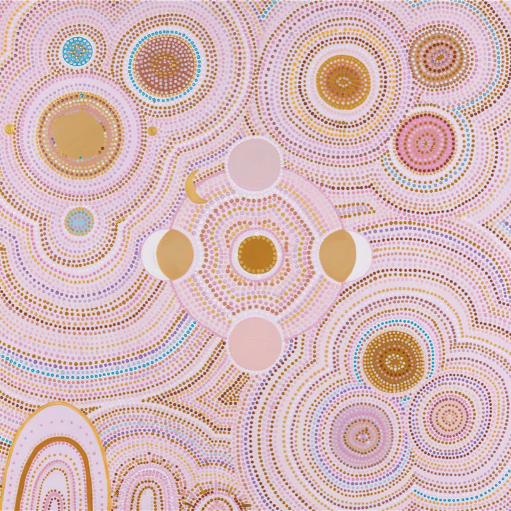 PINK DANCING BORA RINGS - Aboriginal Art Poster