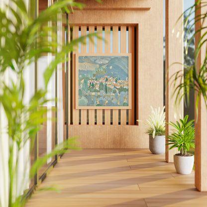 Town On a Hill Art Oil Painting Poster
