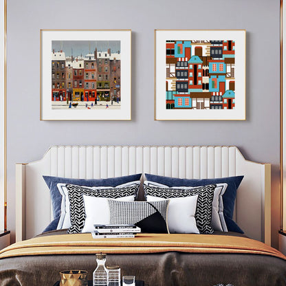 Romantic Winter City View Painting Art Poster