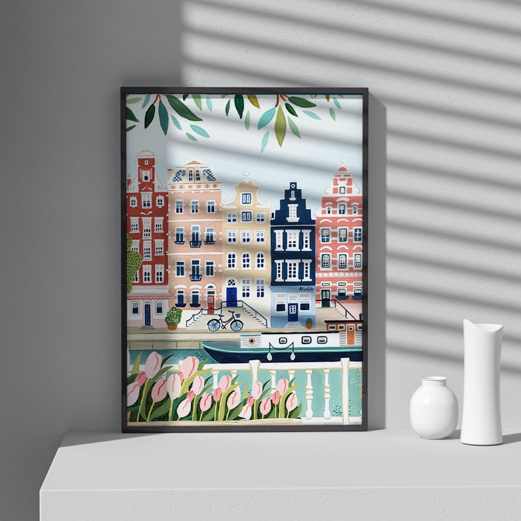 Framed Printed Romantic City No.4 Watercolor Painting Poster 20-inch 28-inch 40x50 50x70CM