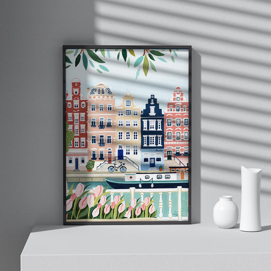 Framed Printed Romantic City No.4 Watercolor Painting Poster 20-inch 28-inch 40x50 50x70CM