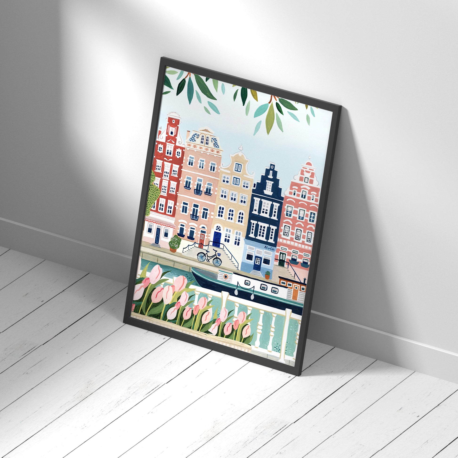 Framed Printed Romantic City No.4 Watercolor Painting Poster 20-inch 28-inch 40x50 50x70CM