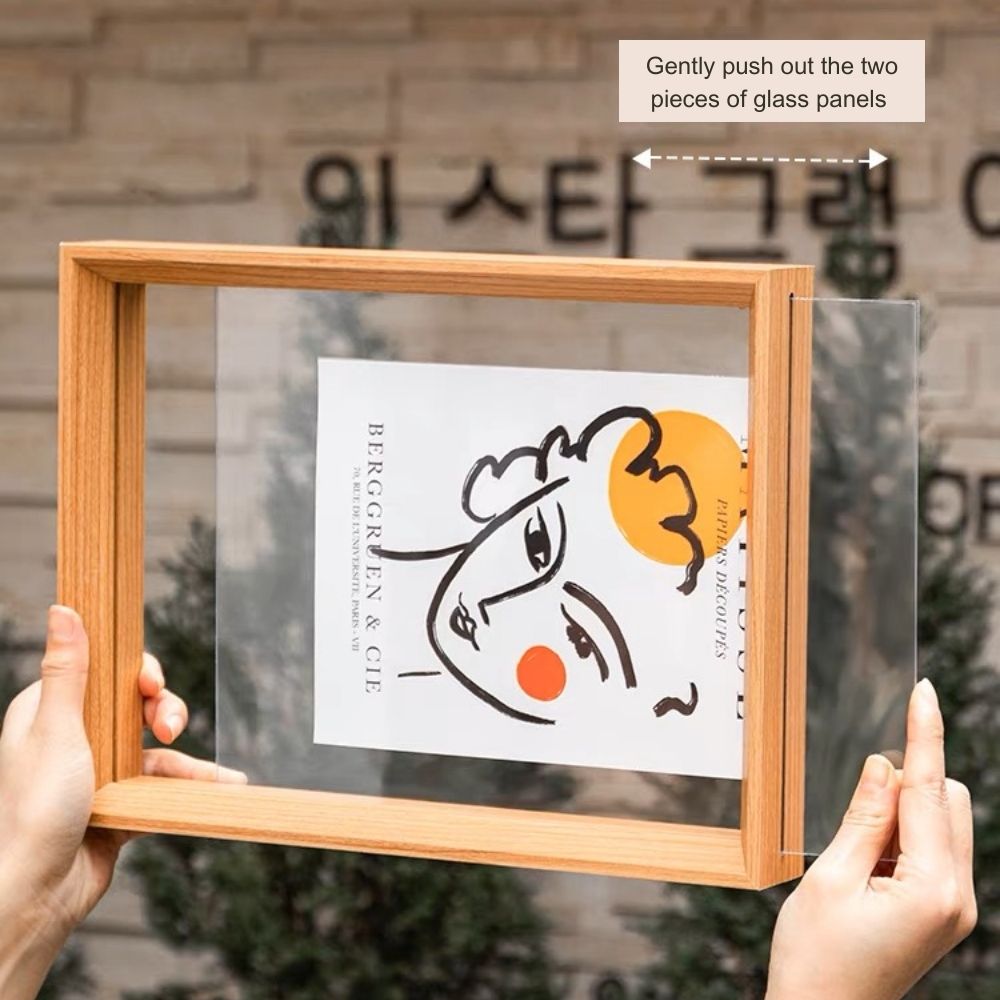 A3 Double Sided Floating Frame Transparency Frame Shadow Box Photo Frames Size - Walnut Brown