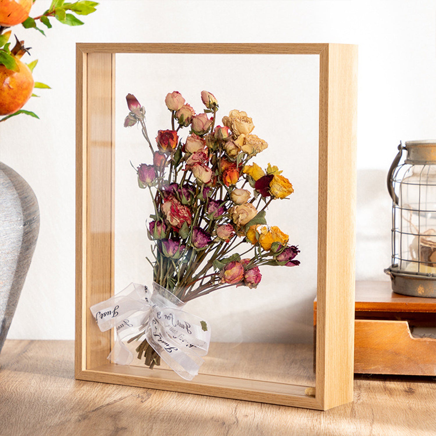 12 Inch 3D Deep Box Frame Shadow Box Double Sided Glass Oak