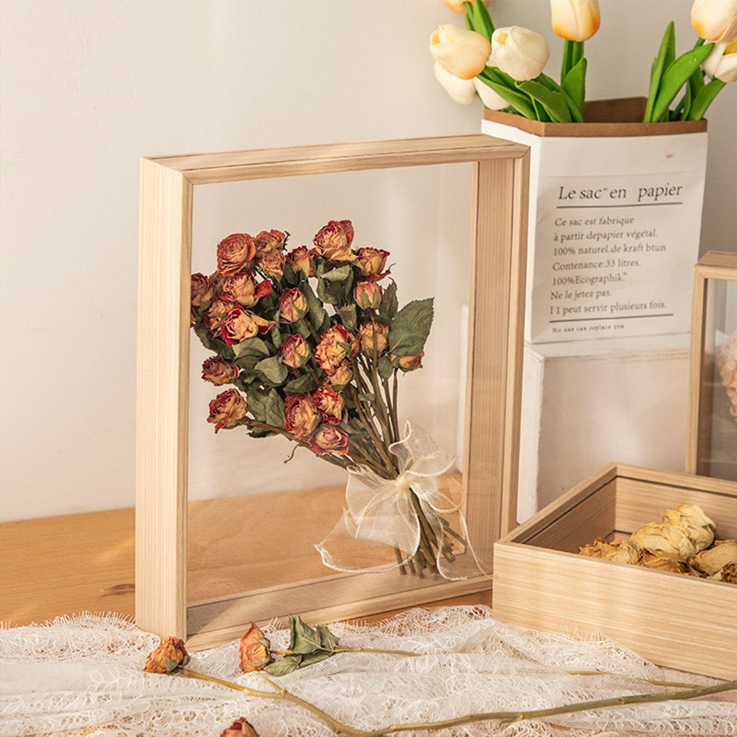 12 Inch 3D Deep Box Frame Shadow Box Double Sided Glass Oak