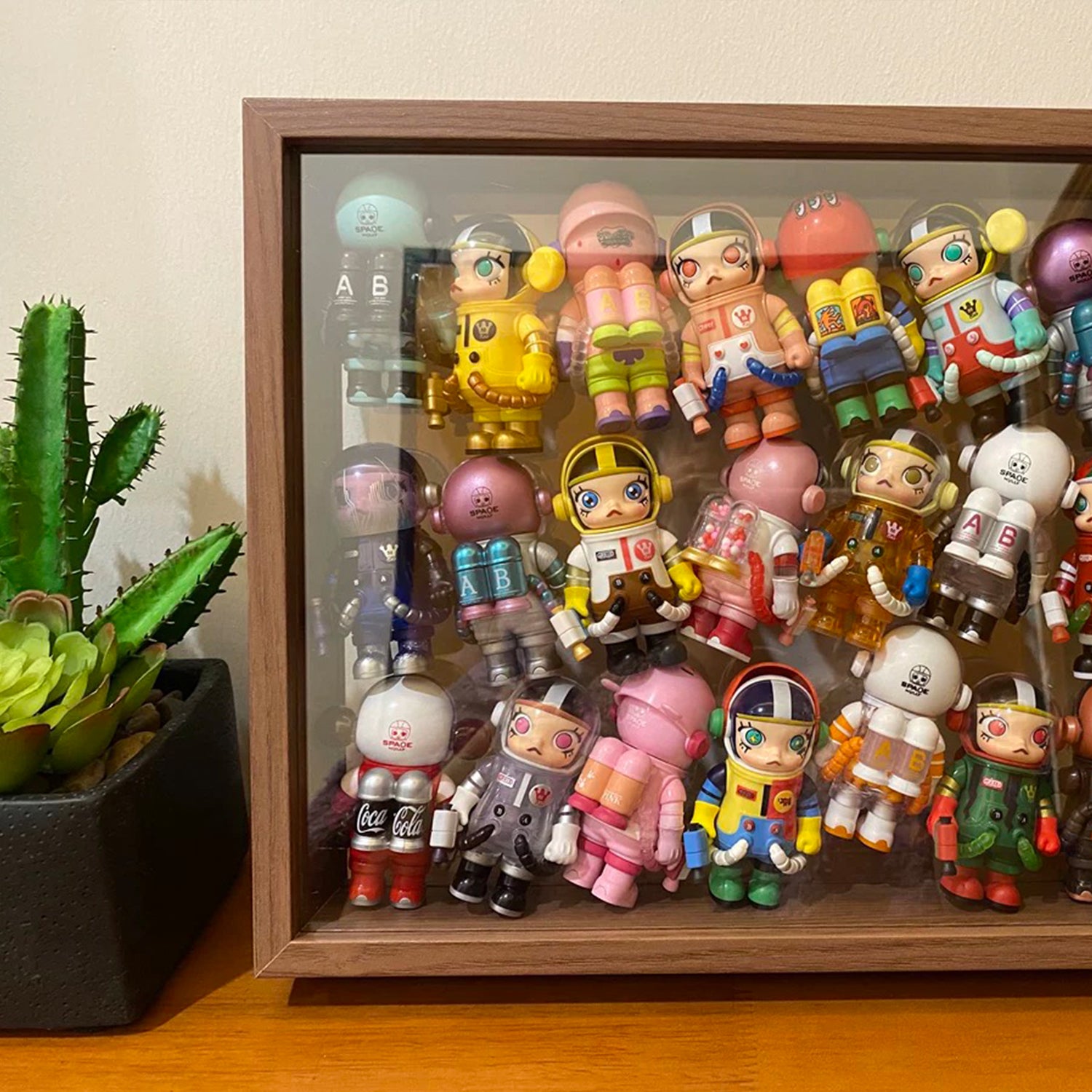 A4 Double Sided Glass Memory Box Dried Flower Frame Walnut Brown