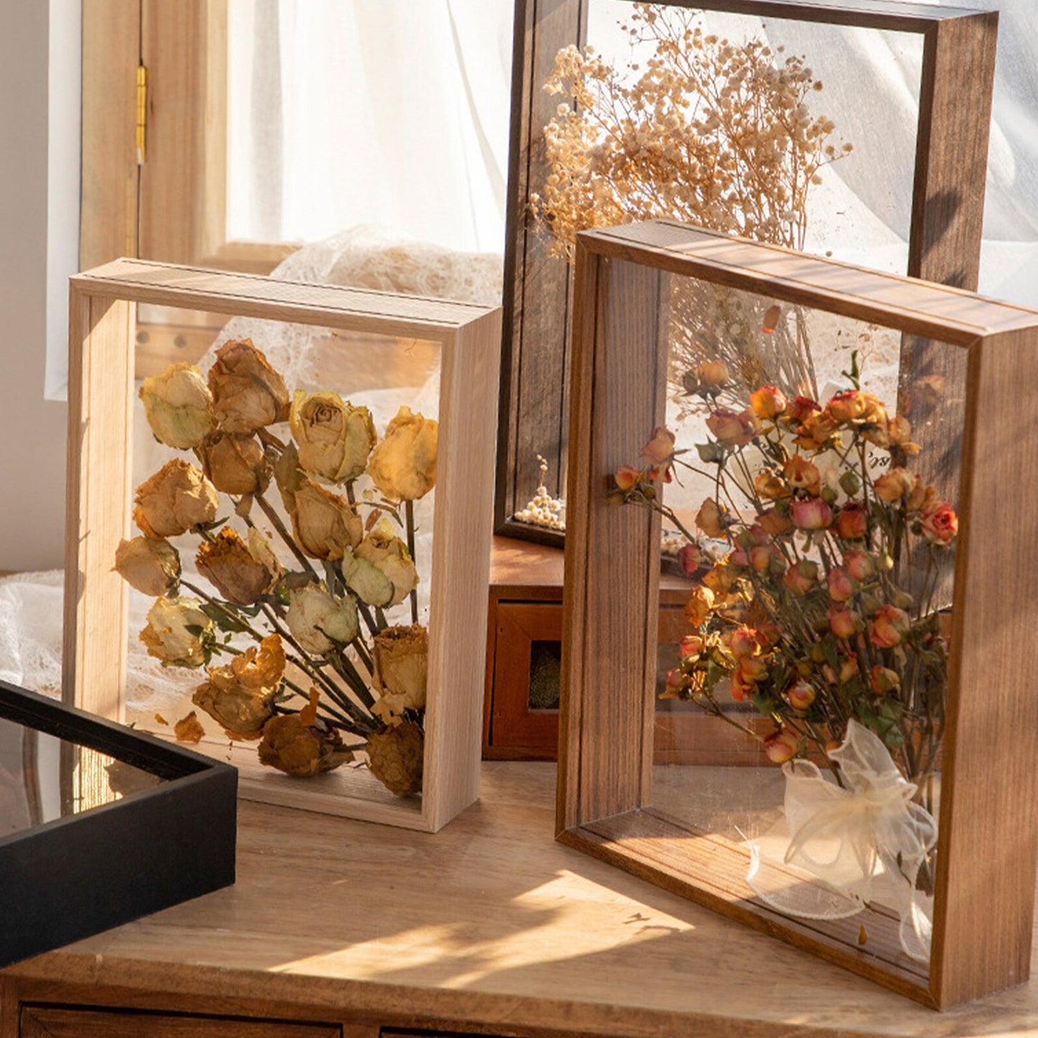 12 Inch Floating Double Sided Glass Memory Box Dried Flower Photo Frame 4cm Deep
