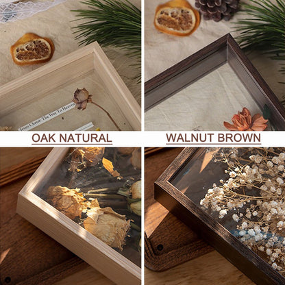 A4 Double Sided Glass Memory Box Dried Flower Frame Walnut Brown