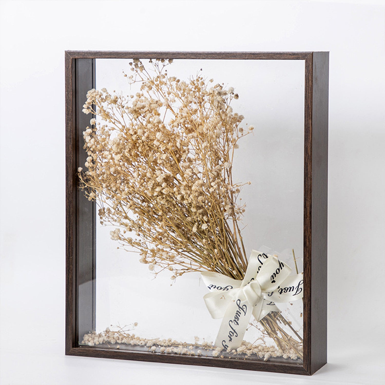 12 Inch 3D Deep Box Frame Shadow Box Double Sided Glass Walnut Brown