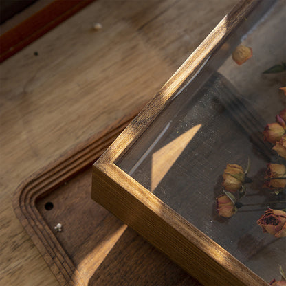 A4 Double Sided Glass Memory Box Dried Flower Frame Walnut Brown