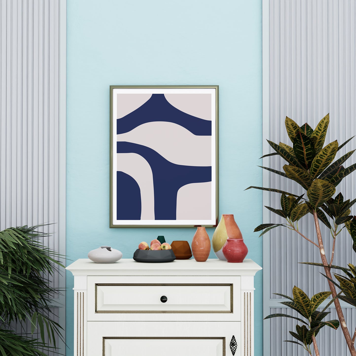 Abstract Blue Stripes No.3 Minimalist Art Poster