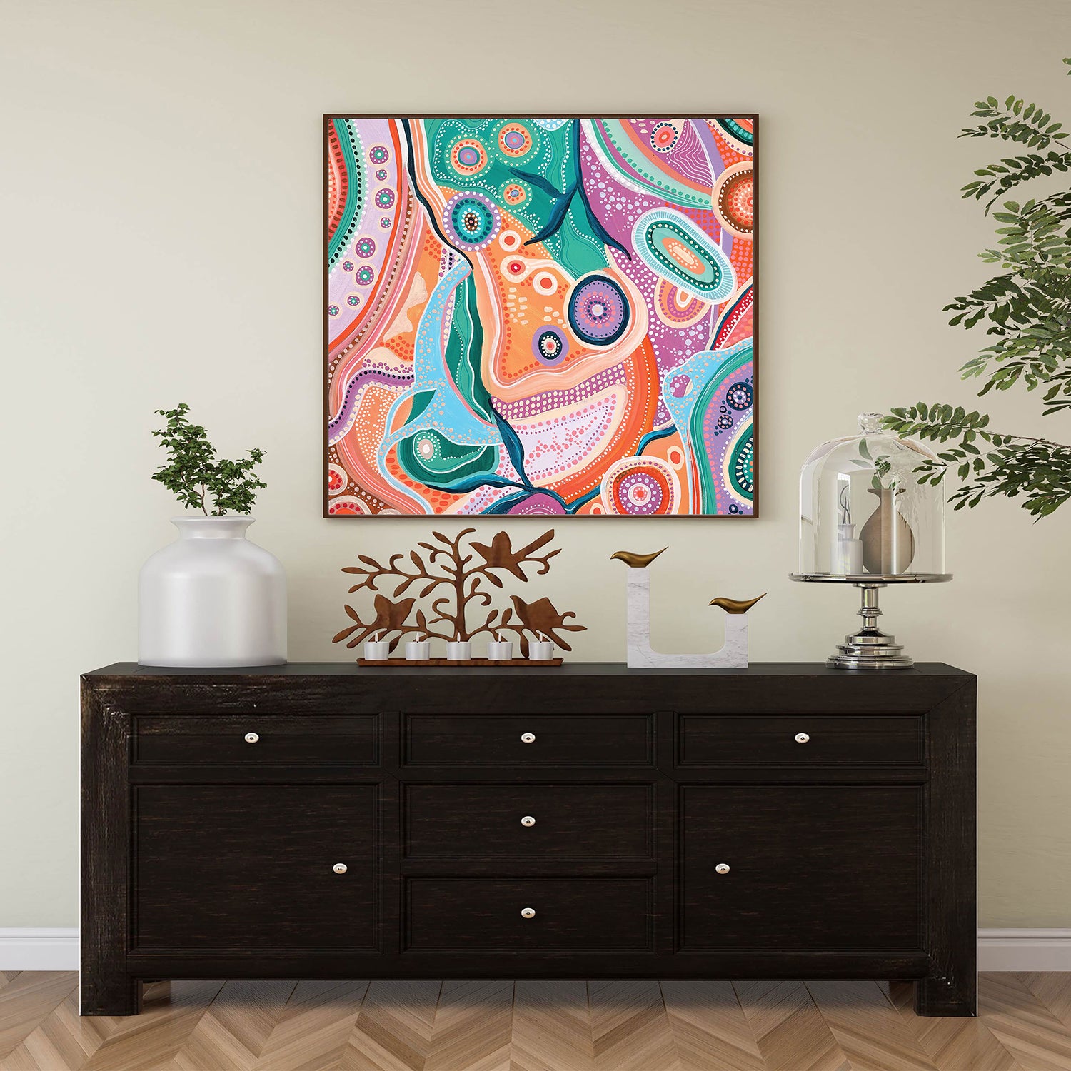 Set of 2 Wall Art 60x60 CM Framed Posters -  Aboriginal Art Prints