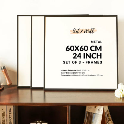 SET OF 3 - Thin Aluminum Premium Black Premium Metal Photo Frame 60x60 CM