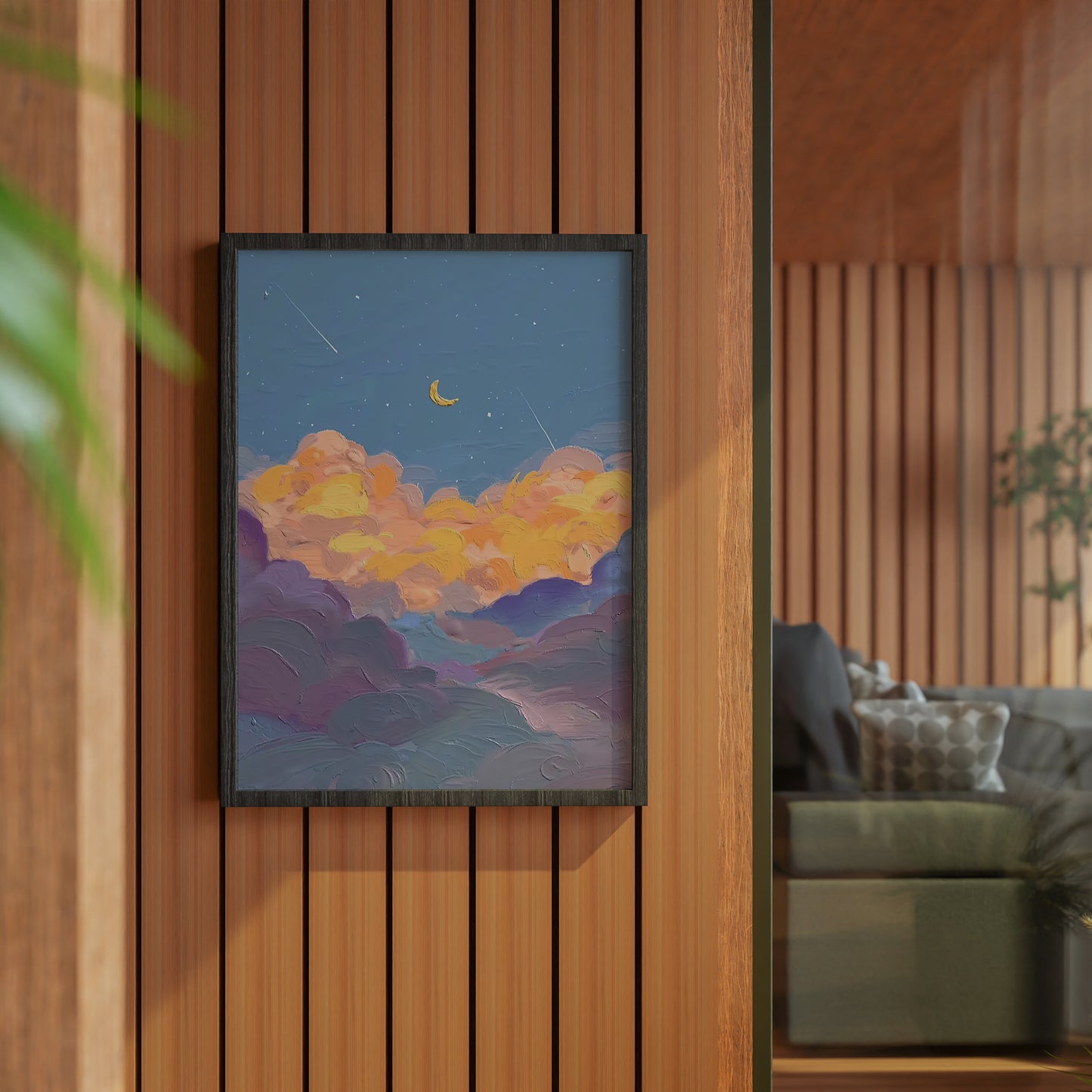 Clouds Moon Print Oil Painting Abstract Art Poster