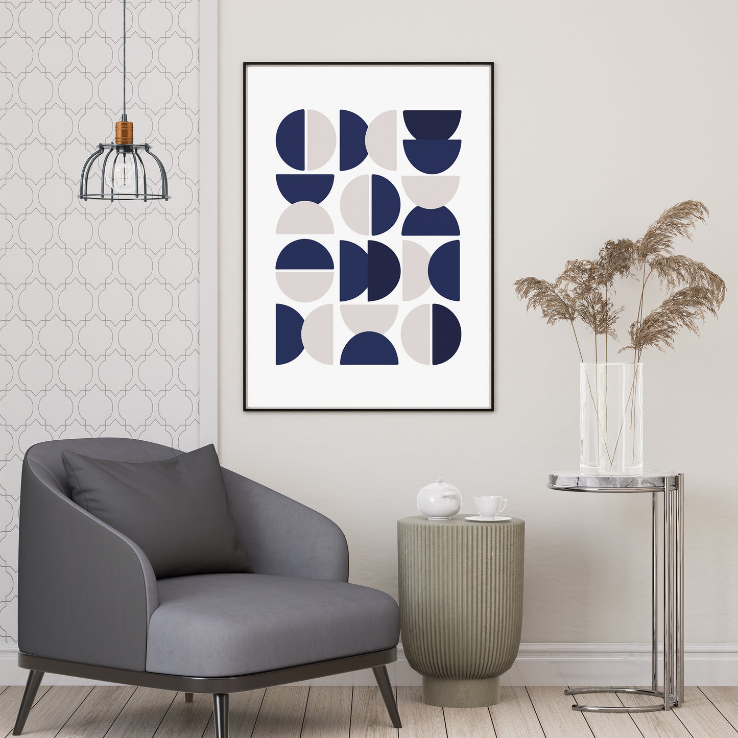 Framed Poster Art Prints BLUE WHITE GEOMETRIC Minimalist 16x20" 20x28" inch 40x50CM 50x70CM