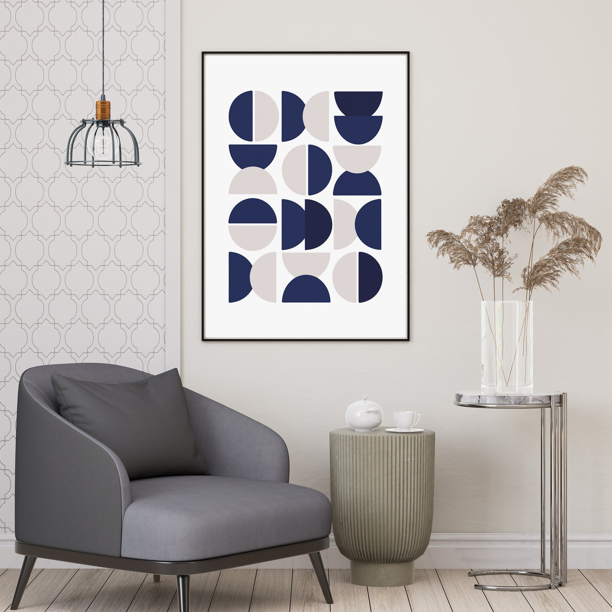 Framed Poster Art Prints BLUE WHITE GEOMETRIC Minimalist 16x20" 20x28" inch 40x50CM 50x70CM