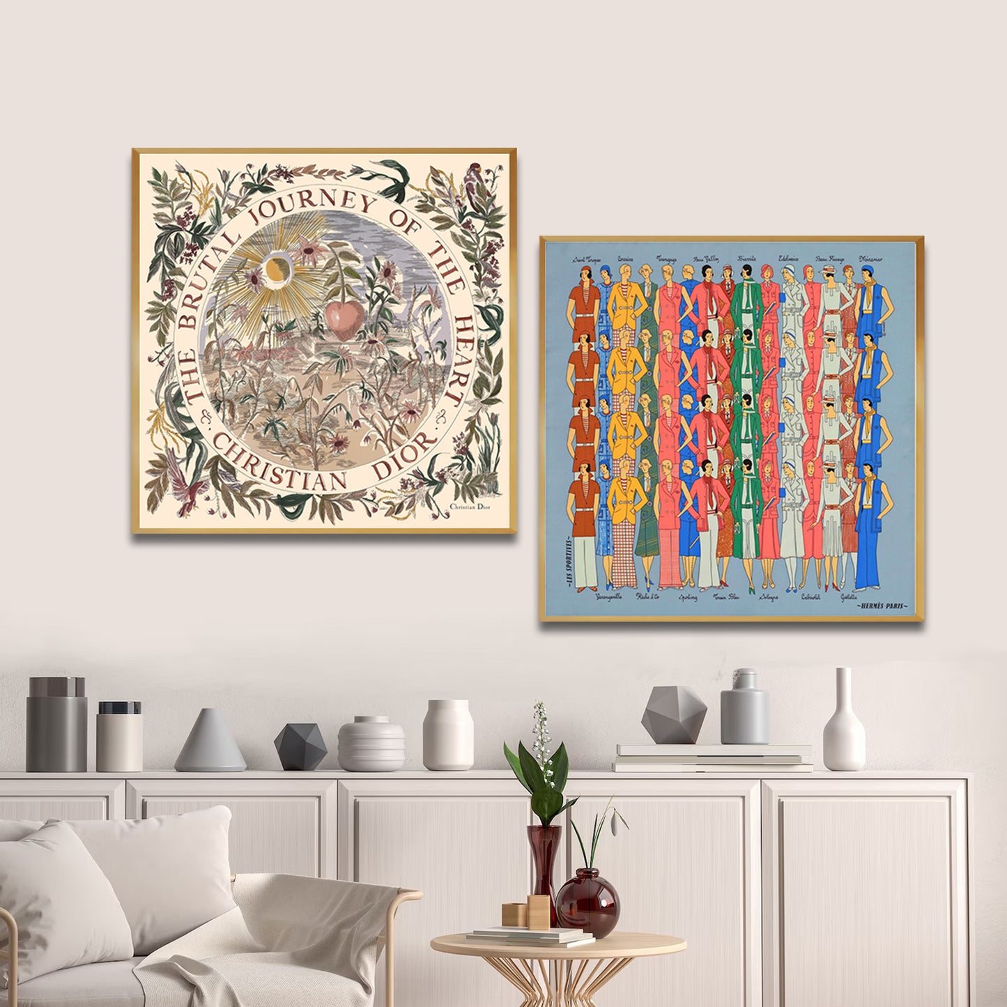 Set of 2 Wall Art 60x60 CM Framed Posters - Boutique Hermes Diors Prints