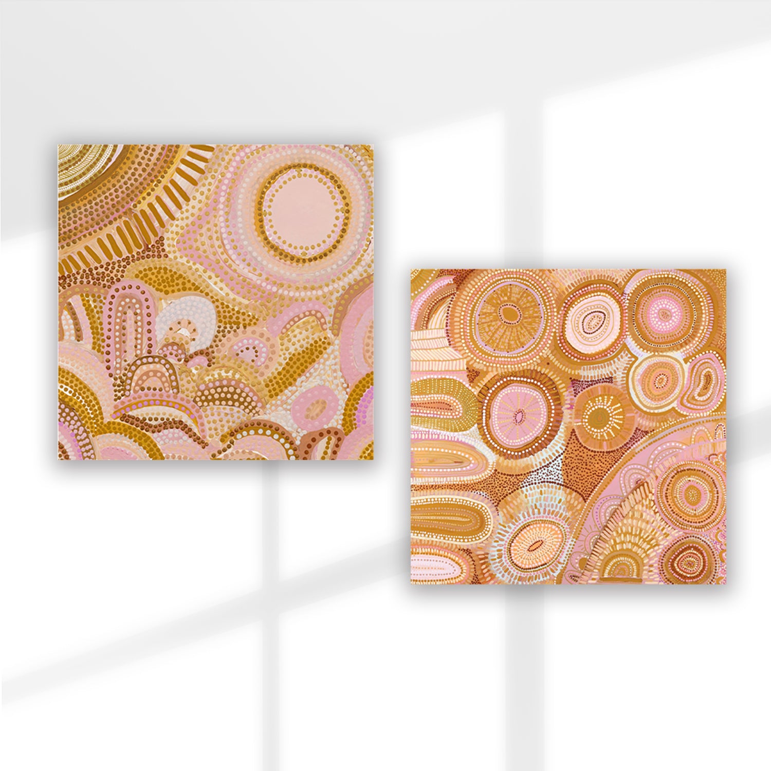 Set of 2 Wall Art 60x60 CM Framed Posters - DANCING BORA Aboriginal Prints