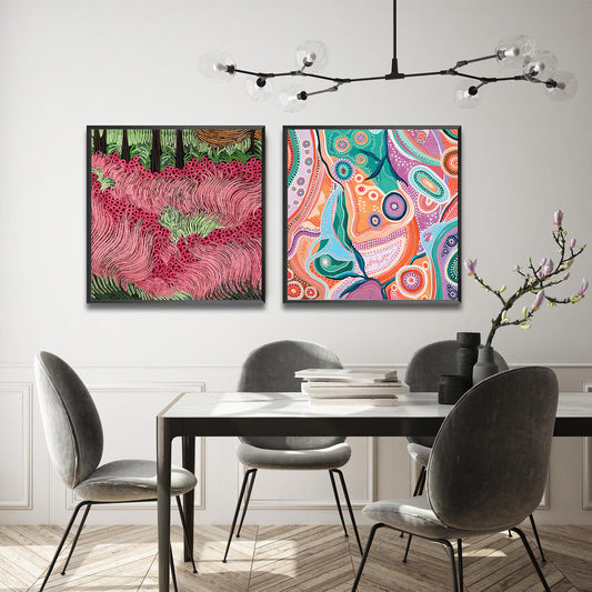 Set of 2 Wall Art 60x60 CM Framed Posters -  Aboriginal Art Prints