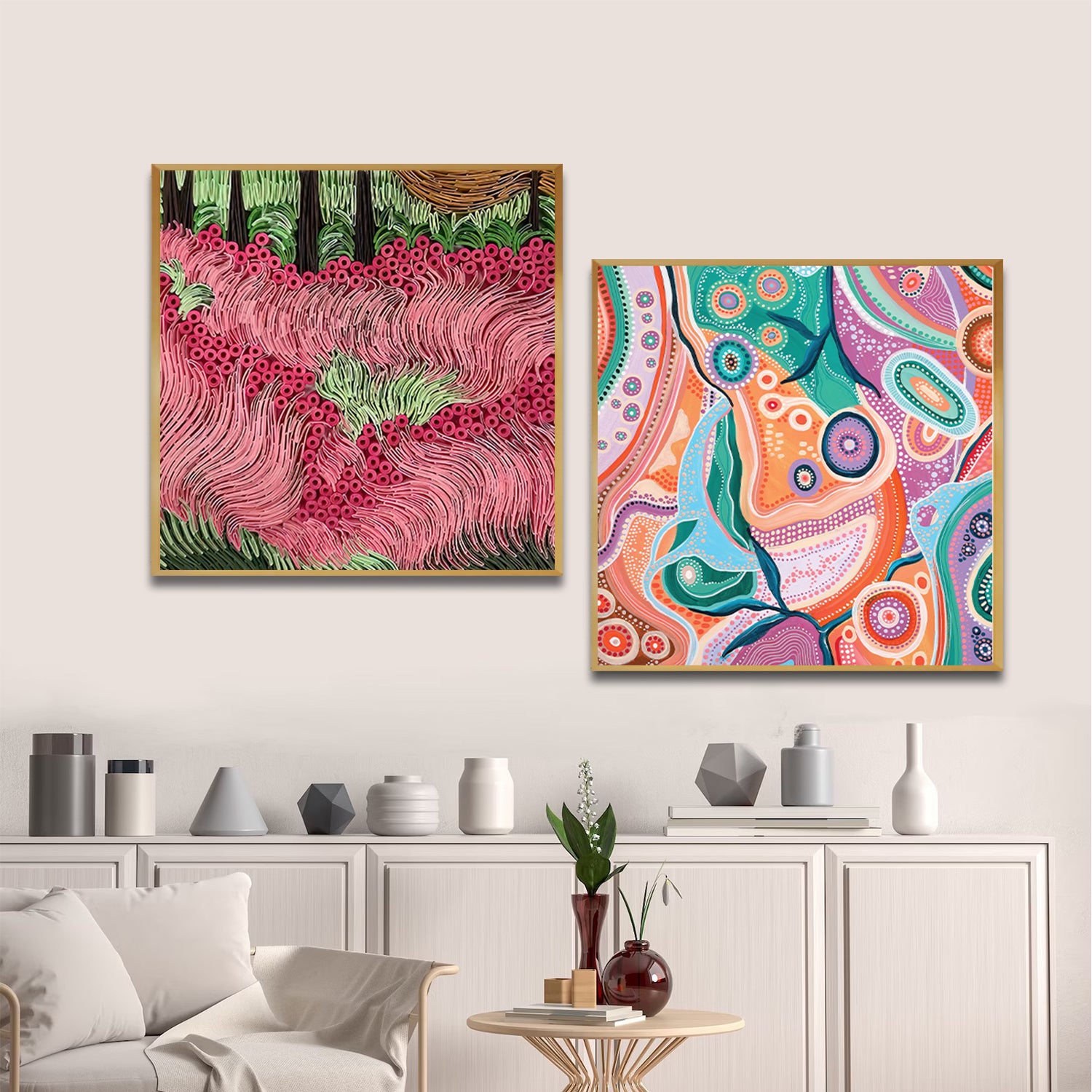 Set of 2 Wall Art 60x60 CM Framed Posters -  Aboriginal Art Prints