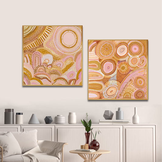 Set of 2 Wall Art 60x60 CM Framed Posters - DANCING BORA Aboriginal Prints