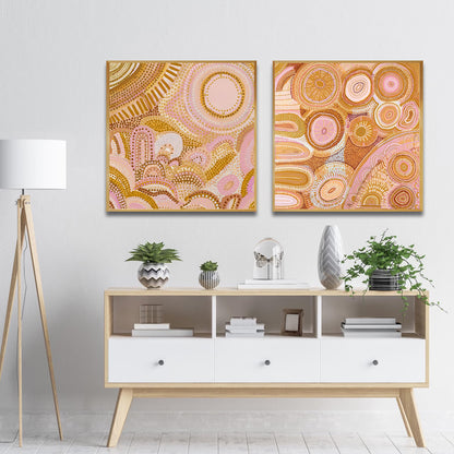 Set of 2 Wall Art 60x60 CM Framed Posters - DANCING BORA Aboriginal Prints
