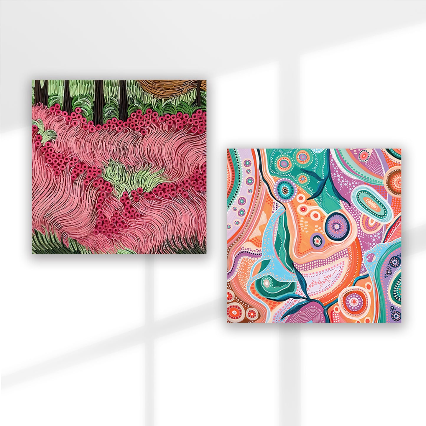 Set of 2 Wall Art 60x60 CM Framed Posters -  Aboriginal Art Prints