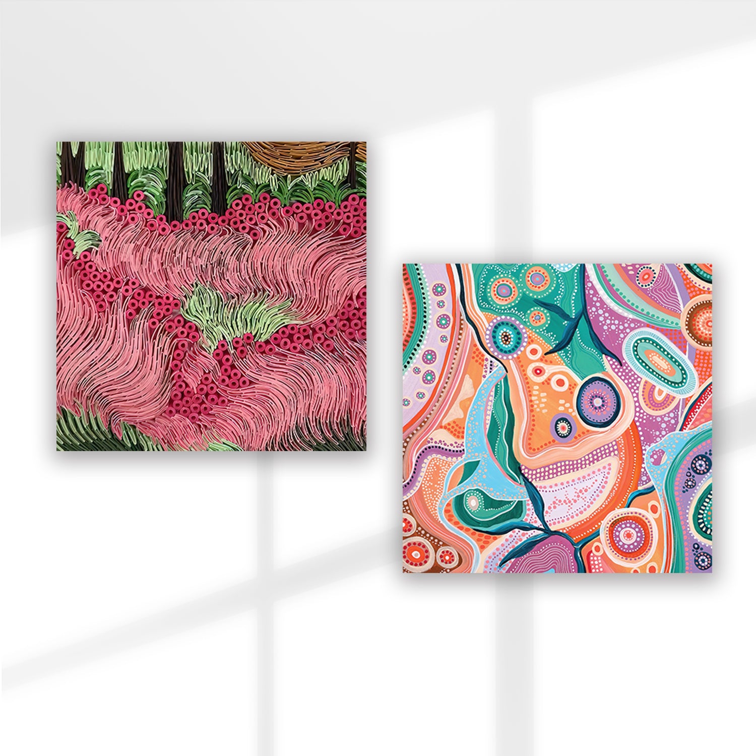 Set of 2 Wall Art 60x60 CM Framed Posters -  Aboriginal Art Prints