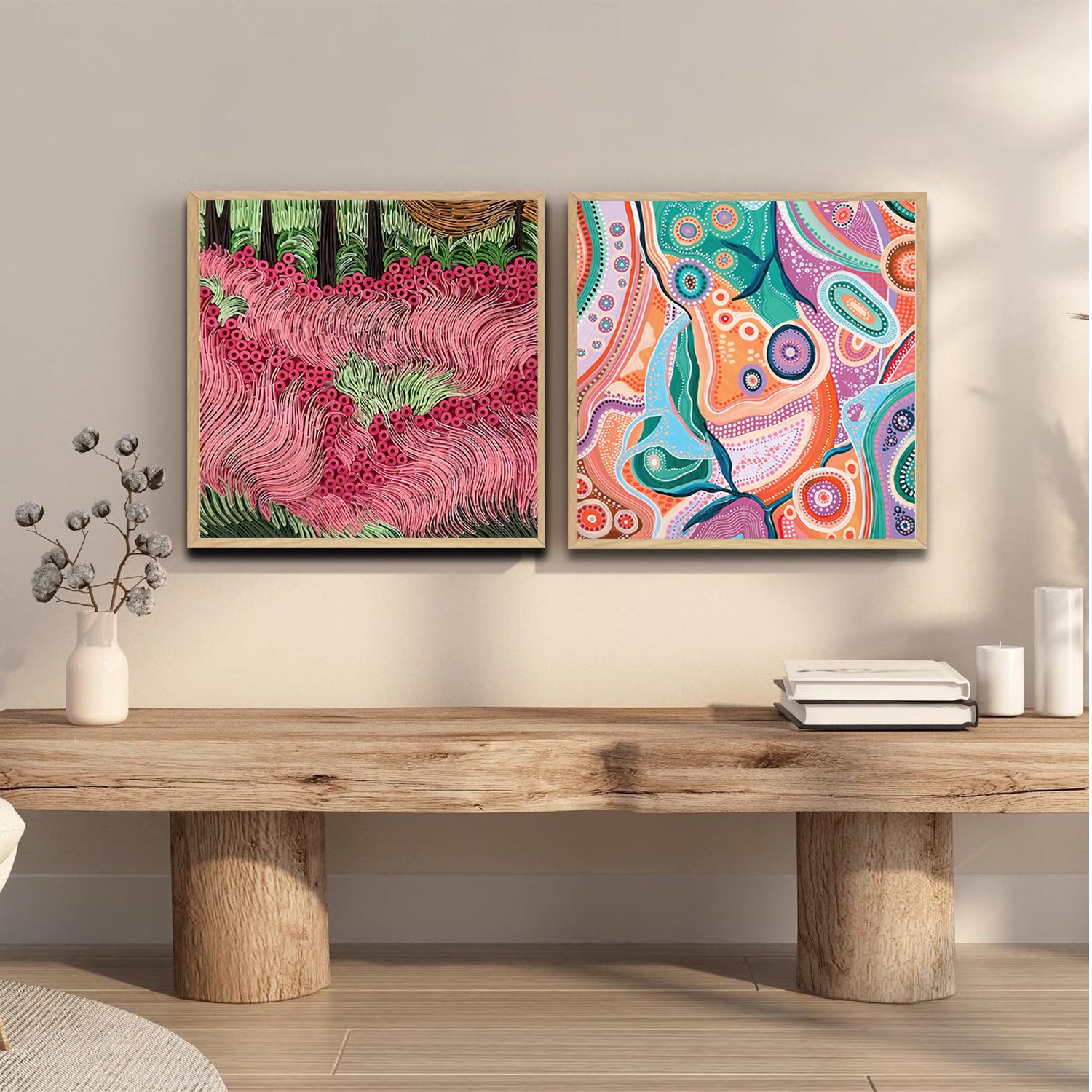 Set of 2 Wall Art 60x60 CM Framed Posters -  Aboriginal Art Prints
