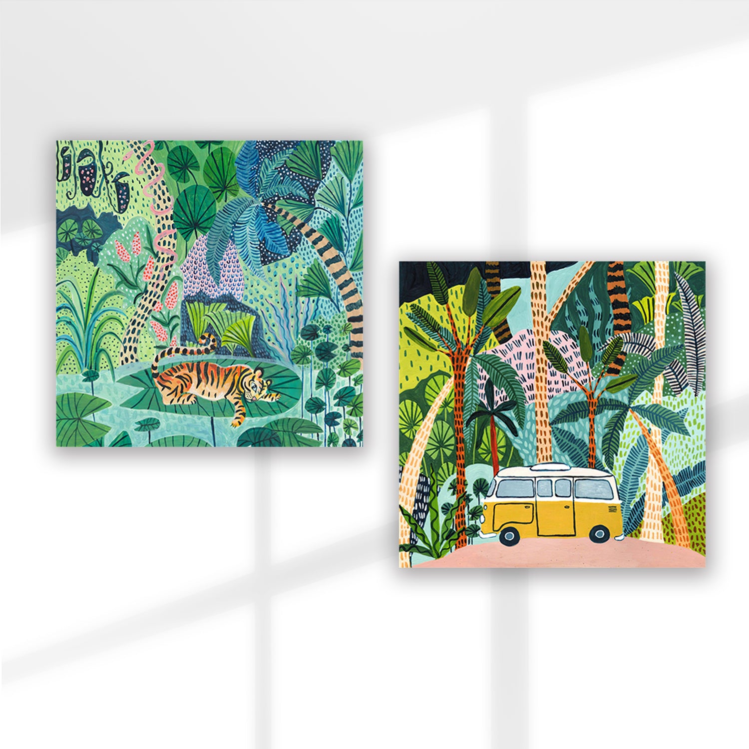 Set of 2 Wall Art 60x60 CM Framed Posters - Animals in Jungle