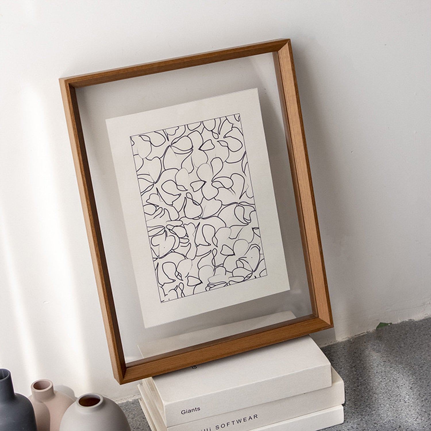 A3 Double Sided Floating Frame Transparency Frame Shadow Box Photo Frames Size - Walnut Brown