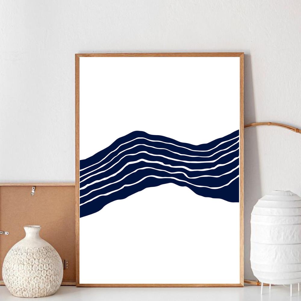 Abstract Blue Stripes No.2 Minimalist Art Poster