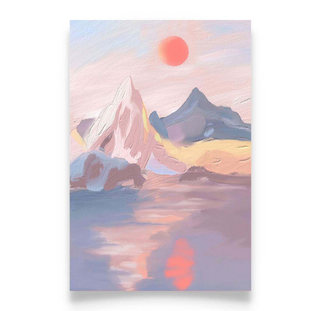 Pink and Purple Mountain Painting Abstract Wall Art Poster