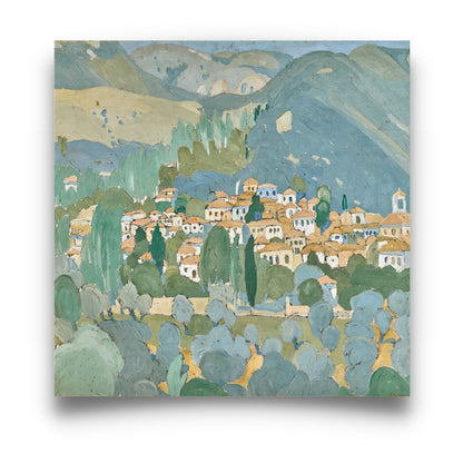 Town On a Hill Art Oil Painting Poster