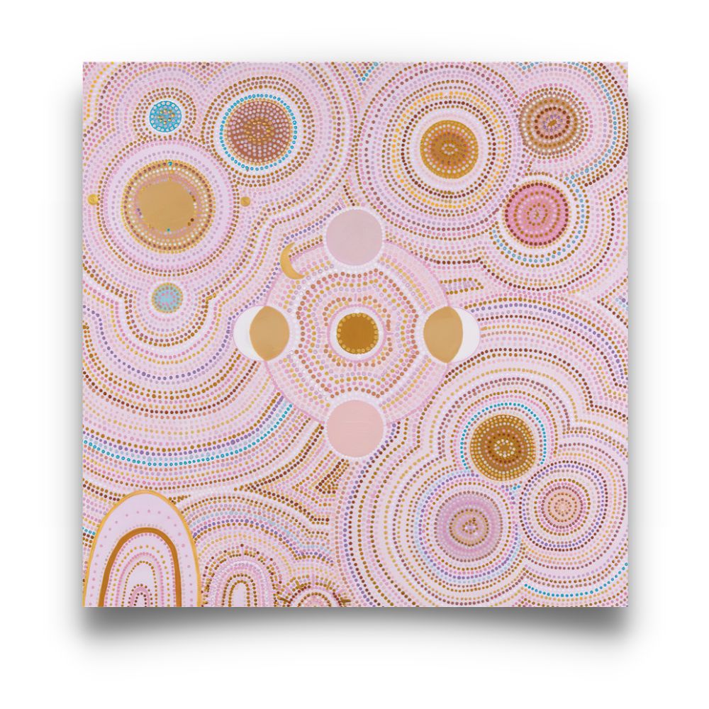 PINK DANCING BORA RINGS - Aboriginal Art Poster