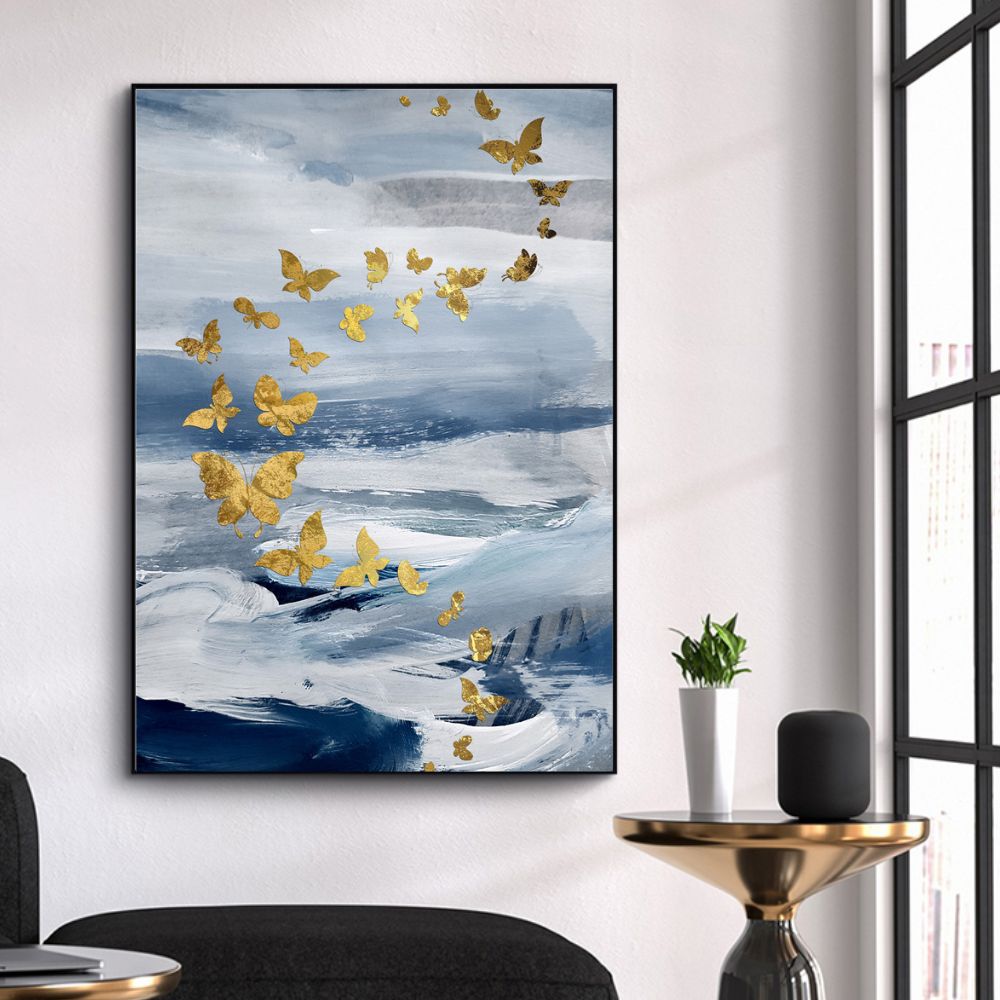 Gold Foil Blue Fish Painting Poster