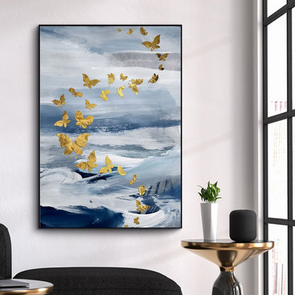 Gold Foil Blue Fish Painting Poster