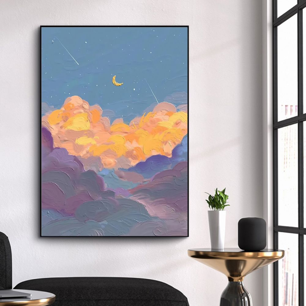 Clouds Moon Print Oil Painting Abstract Art Poster