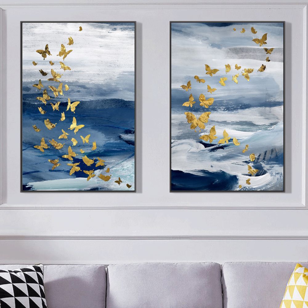 Blue Fish Gold Foil Painting Poster