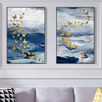 Blue Fish Gold Foil Painting Poster