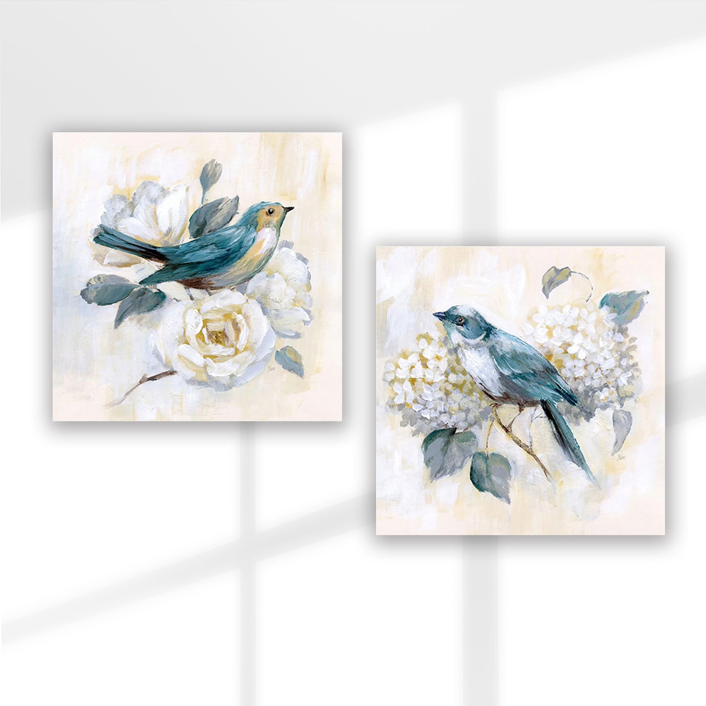 Set of 2 Wall Art 60x60 CM Framed Posters - Bird and Flower Poster